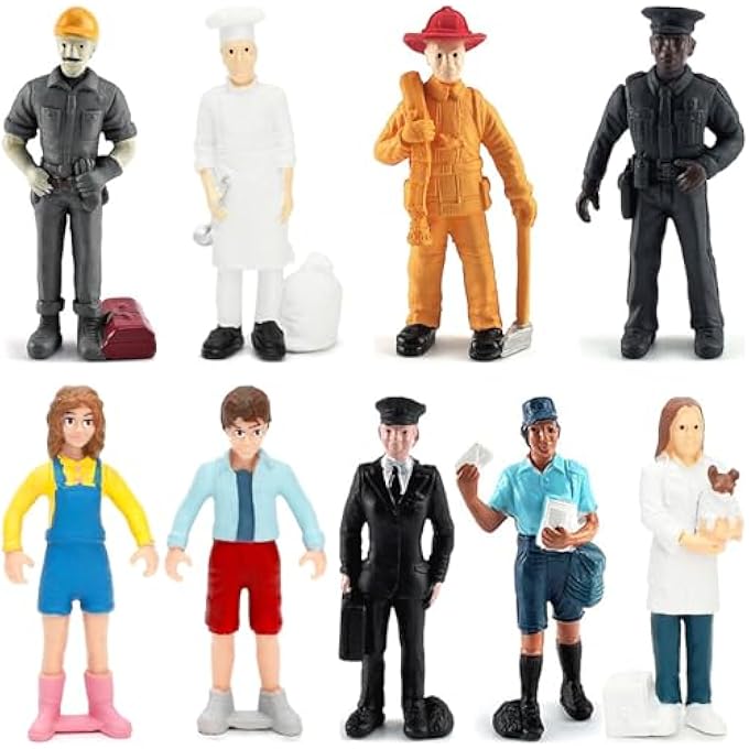 9 PIECES LITTLE PEOPLE FIGURES, HAND PAINTED REALISTIC ACTION PEOPLE MODEL TOYS, INCLUDE POLICEMAN PILOT FIREMAN MAILMAN CHEF AND MORE, SUITABLE FOR KIDS TODDLERS, DESKTOP DECORATION - Image 1